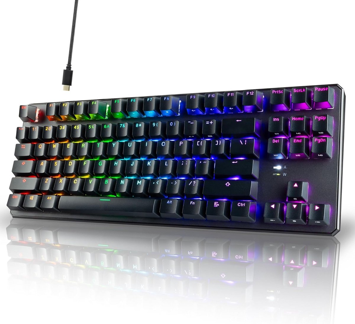 87-toets Mechanisch Toetsenbord met RGB Verlichting en Oranje Schakelaars
