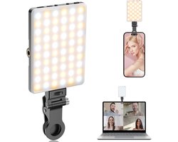 Selfie-invullicht, geschikt voor mobiele telefoons en monitoren, oplaadbaar via USB, met clip en twee 1/4-inch schroefgaten, 2500K–3500K, draagbaar fotolampje voor mobiele telefoons/laptops/tablets - zwart.