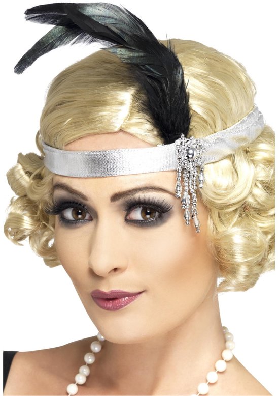 2x Chaleston hoofdbanden zilver - Feestartikelen jaren 20