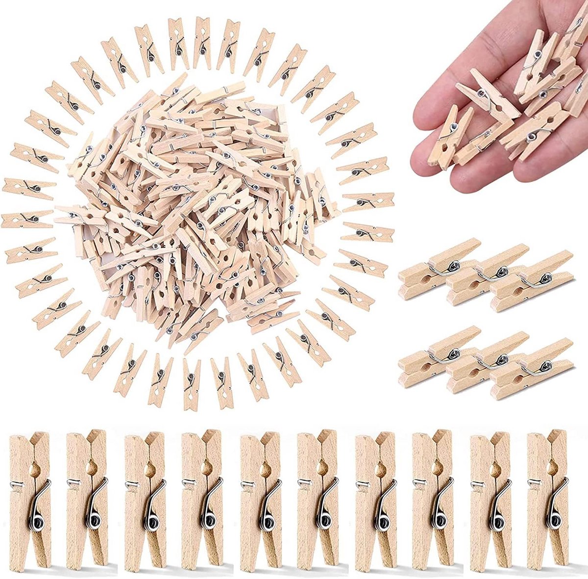 100x Houten Knijpers Mini Craft Clips voor Foto's, Kaarten en Knutselprojecten