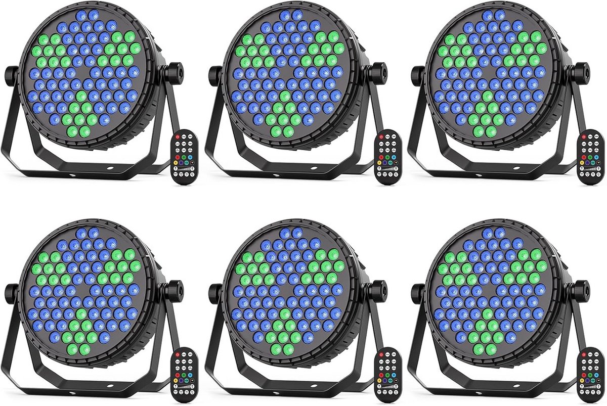 Set van 6 RGB LED Podiumlampen 120W met Kleurenwervel Effect en Afstandsbediening