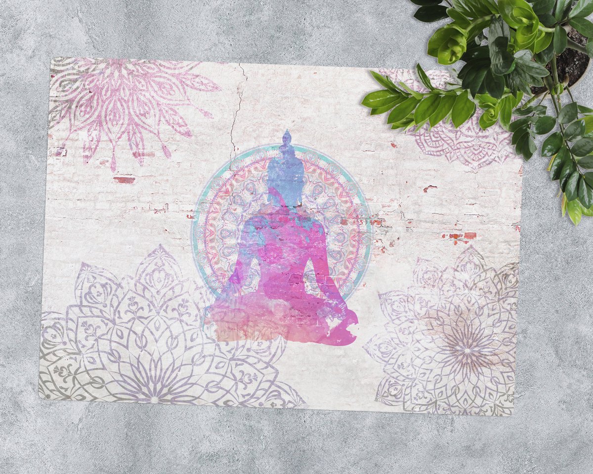 Coloray Vloerbeschermer - Boeddha vergezeld van een mandala Vloerbeschermer Bureaustoel - 100x70 cm - Veelkleurig Vloerbeschermer Groot - Vloerbeschermer Bureaustoel Tapijt - Mótif Vloerbeschermer - Rechthoekige Mat - Kosmos Thema