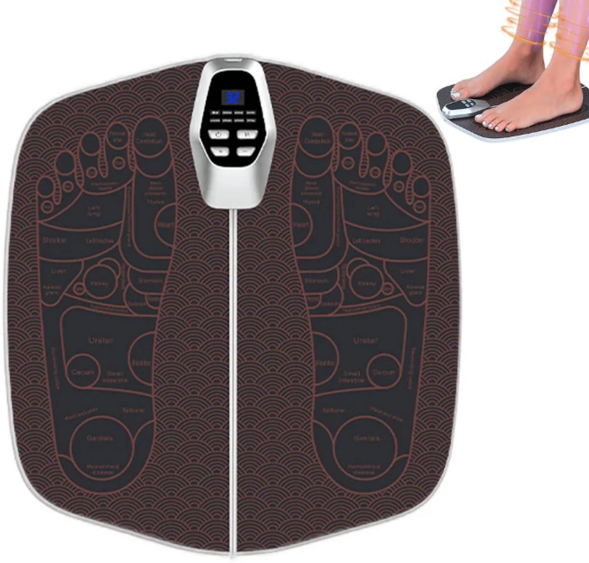 Elektrische EMS-voetmassager met 8 massageprogramma's en 32 intensiteitsniveaus.