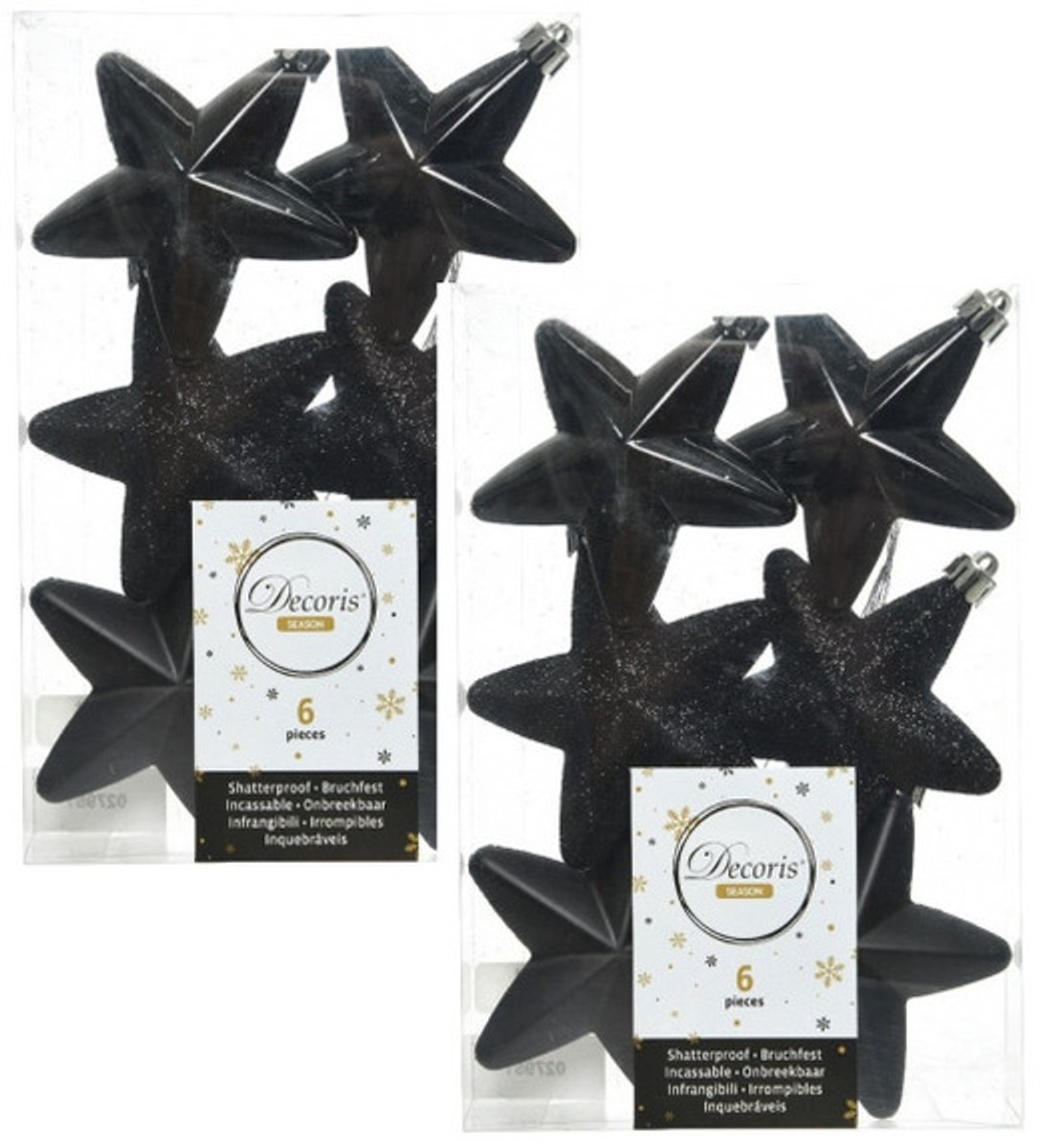 Decoris kersthanger sterren - 24x st - zwart - 7 cm - kunststof - kerstornamenten - kerstversiering