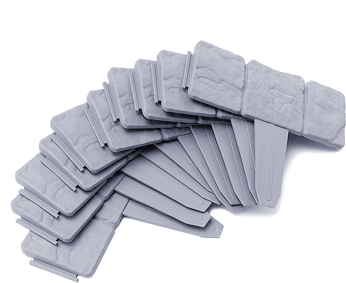 Aufun Kunststof gazonrand - 5 m - Steenpatroon - PP - 25x23x1 cm - Grijs - Voor gazon, tuinbed en maaierrand