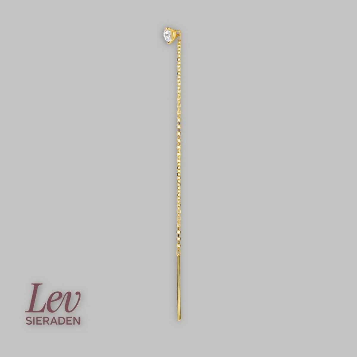 Lev Sieraden - 14k Geelgouden doortrekoorbel uitgevoerd met een lab grown diamant - 14 Karaat goud - lab diamant