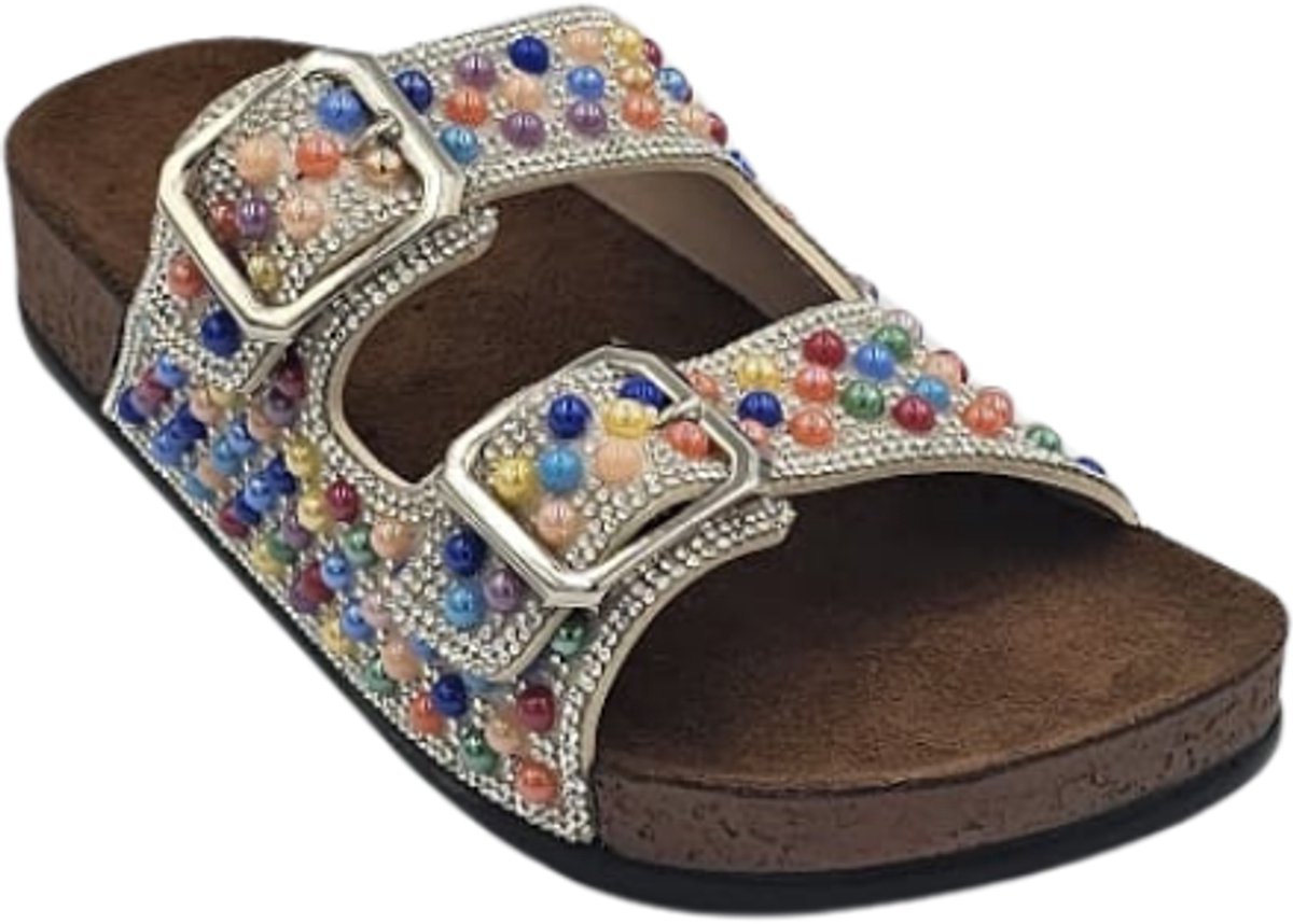 Berussa-Pienn Luxury-Dames Sloffen- Dames Slippers - Luxe Glinsterende Stenen - Dubbele Gesp - Anatomisch Voetbed -Zachte zool- Maat 36-40 - Handgemaakt in Turkije