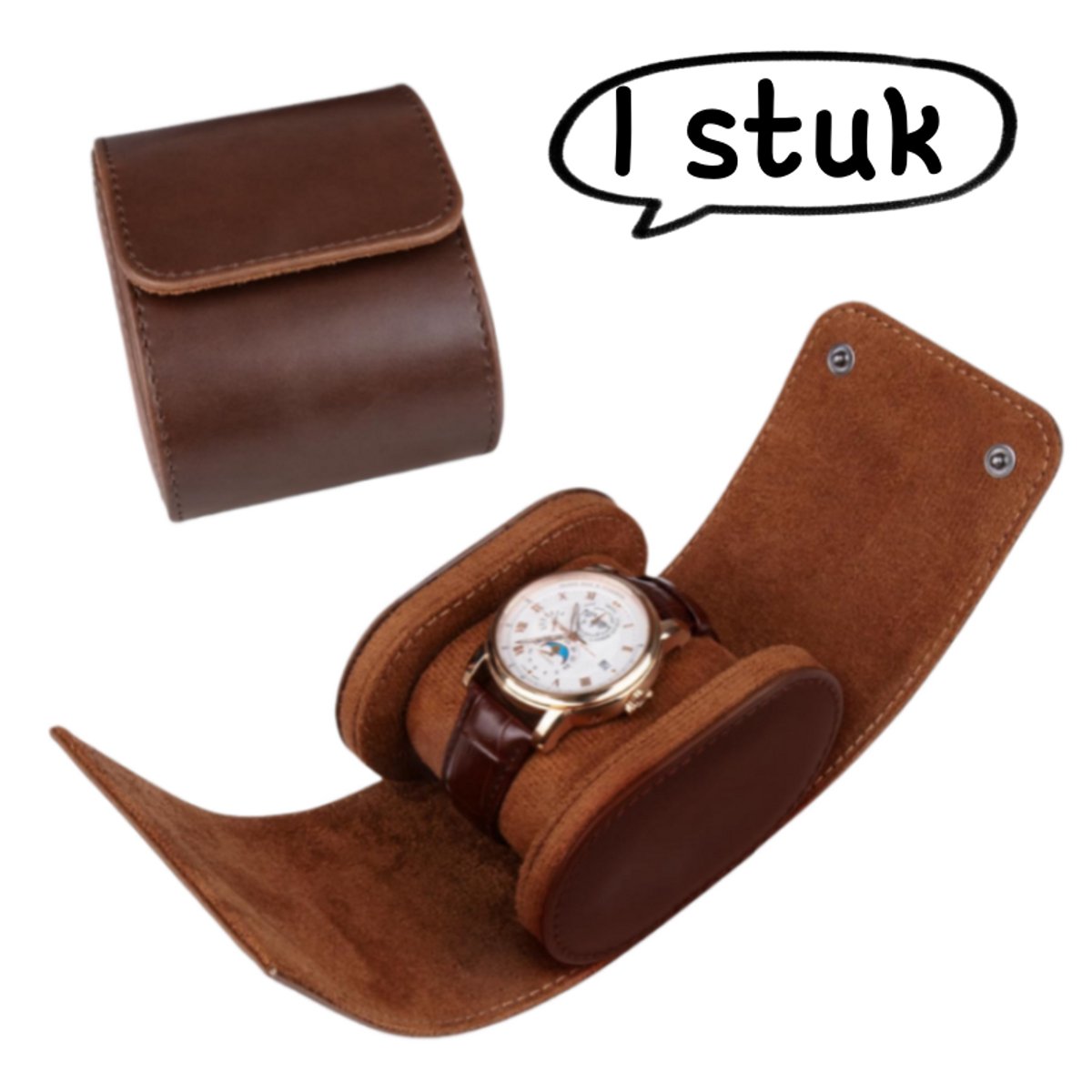 1 stuk - Horlogeopbergdoos - Draagbare horlogedoos - Stof- en schokbestendige doos voor mechanische horloges - Vintage reisdoos voor horloges - Unisex - 1 horlogevak - Bruin