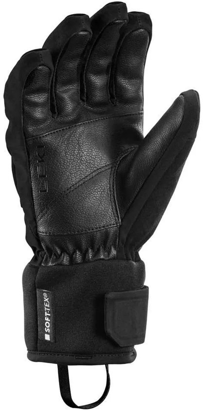 Zwarte ski-handschoen met SOFTEXX® op de polsband, met leer op de palm en vingers.