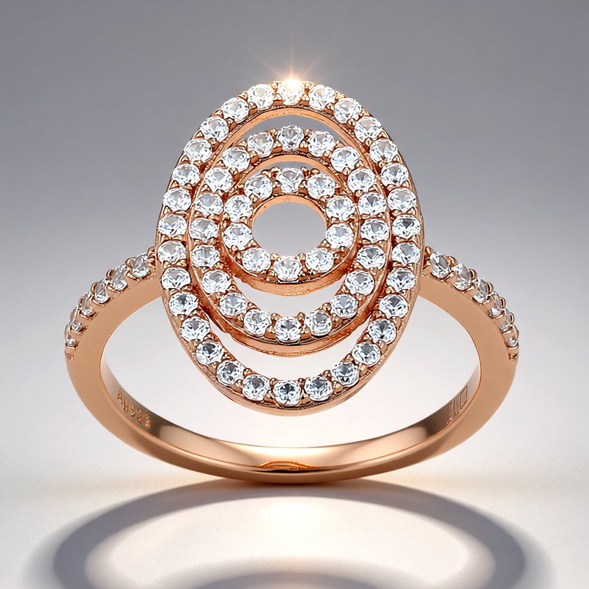 Cavill - Zilveren Ring Rosé Verguld - 72 Nigeriaanse Zirkoon 0,702 ct - 925 Sterling Zilver - Ovale Elegante Damesring - Maat 18 19