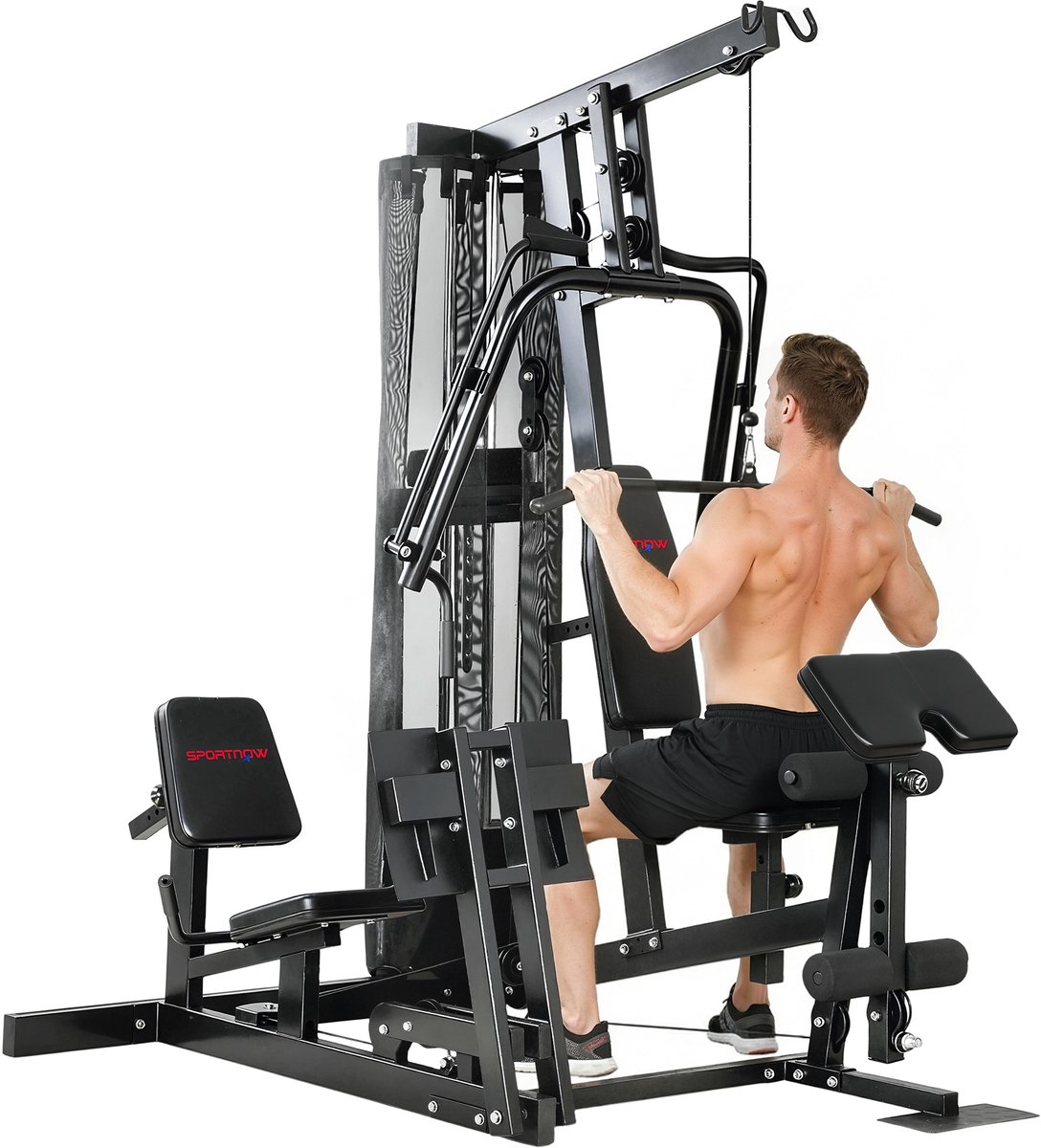 Sportnow Multi-Exercise Gym Station-Staal, Kunstleer-162L x 162B x 210H cm-Zwart
