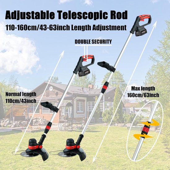 Zweefmaaier - Bosmaaier Electrisch - Grastrimmer met Accu - Grasmaaier - Handmaaier met Wielen - Maaien — afbeelding 2