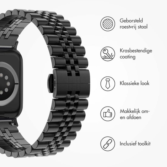 stalen bandje - Geschikt voor Apple Watch 1, 2, 3, 4, 5, 6, 7, 8, 9, 10, 11 (42 mm), SE - 38/40/41 mm - Zwart