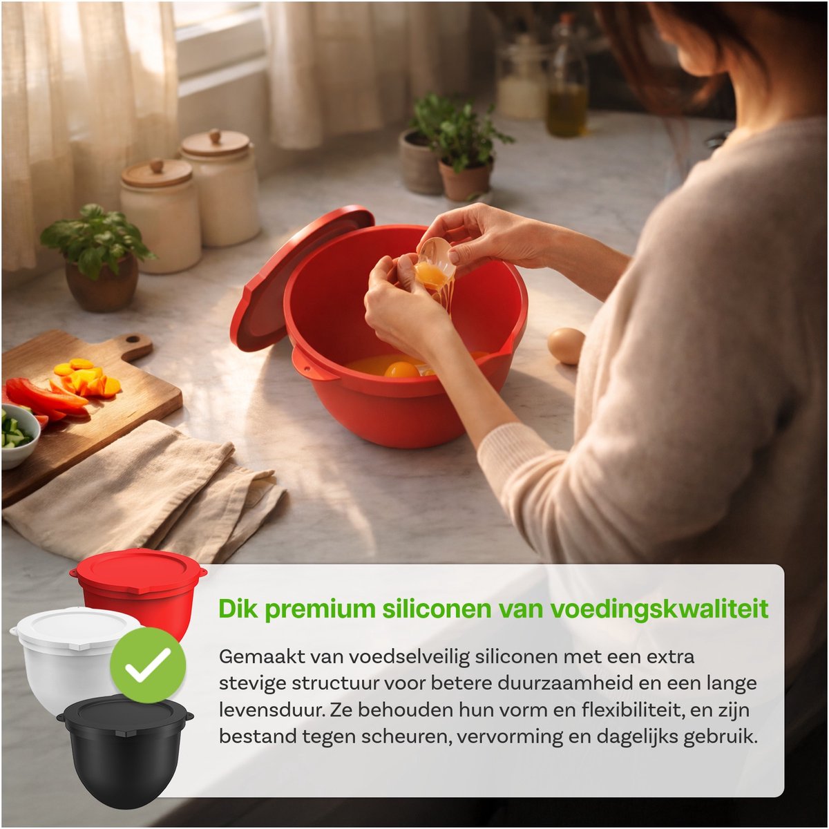 Siliconen Beslagkommen voor KitchenAid 4.5–5 Quart Tilt-Head Stand Mixers Artisan & Classic Series van MMOBIEL – Extra Stevige Siliconen Mengkommen 3 Stuks – Temperatuurbestendig, Vaatwasserbestendig thumbnail 4