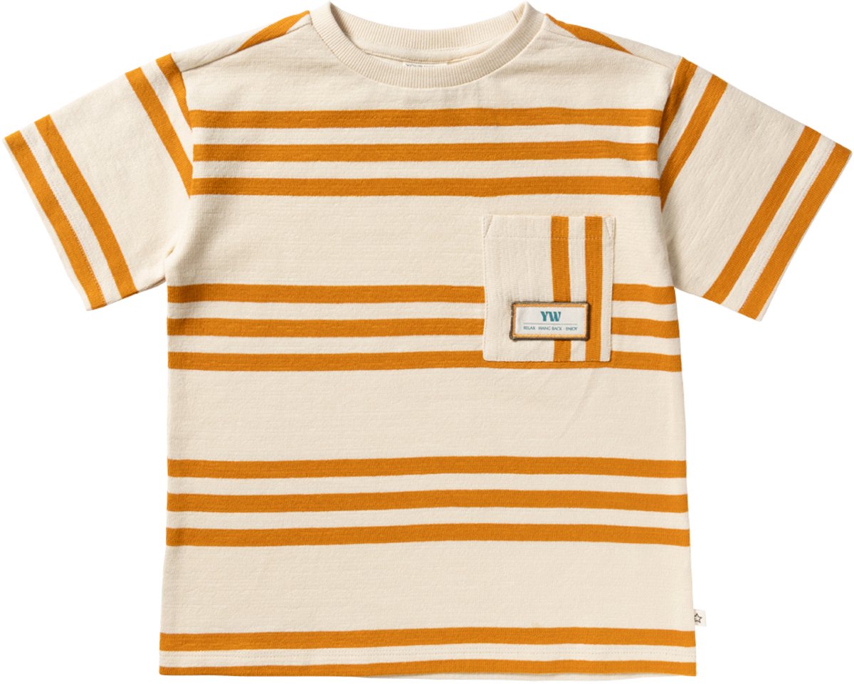 Your Wishes Triad Stripe Oversized Tee Polo's & T-shirts Jongens - Polo shirt - Ecru - Maat 110