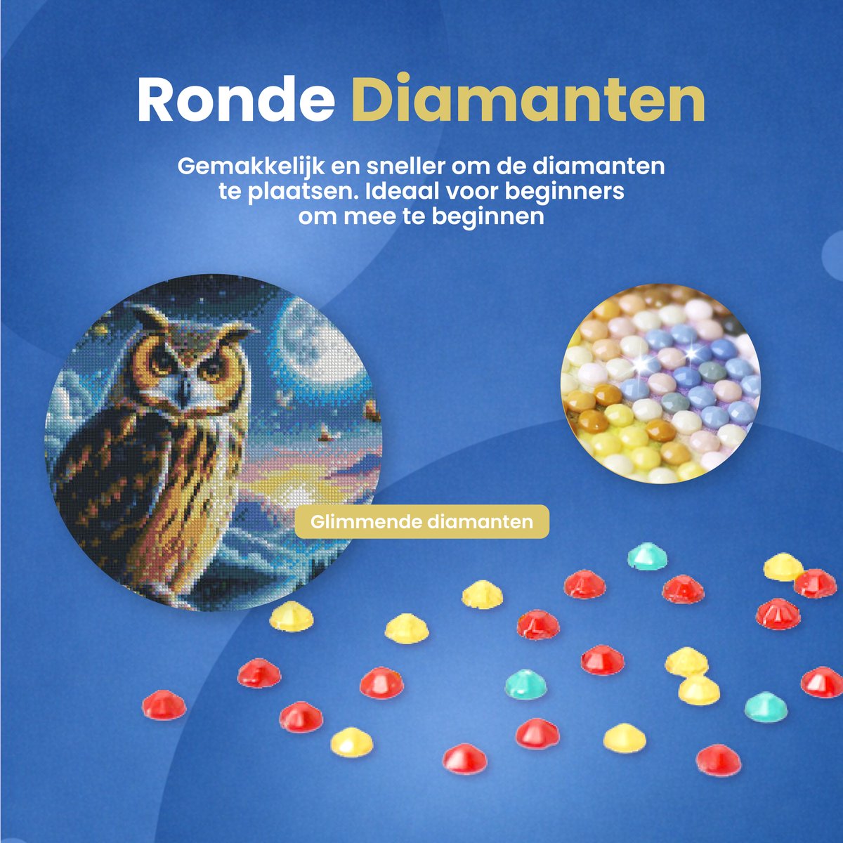 Rubye® Diamond Painting Volwassenen & Kinderen - Pakket Volledig - Nachtuil - 30x40cm — afbeelding 2