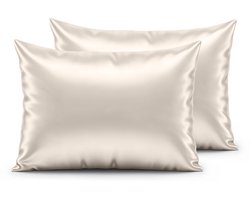 Skin Care Kapselsloop - Satijnen Kussensloop - Champagne - Kussenslopen 60x70 Set van 2 - Beauty kapsel sloop