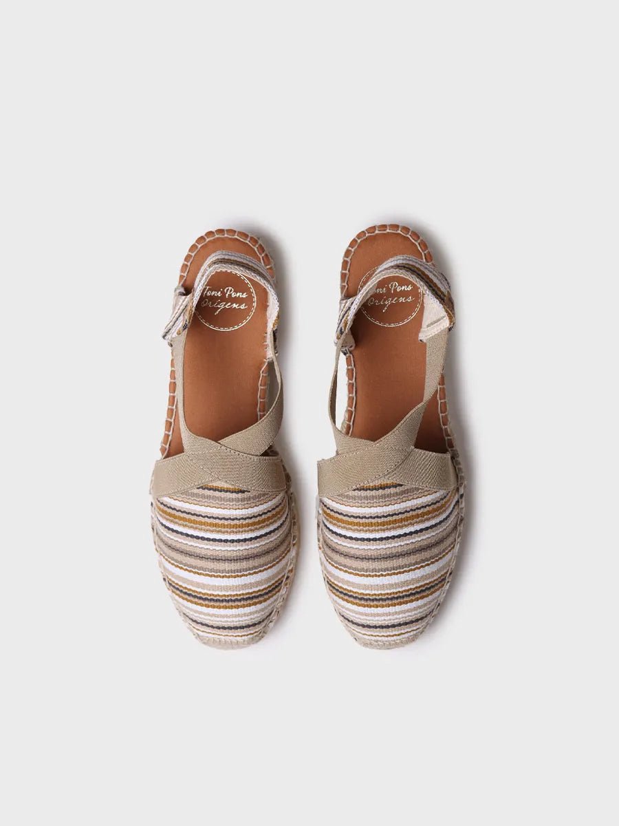 Veganistische espadrille van gestreept katoen voor dames met sleehak | VINAROS