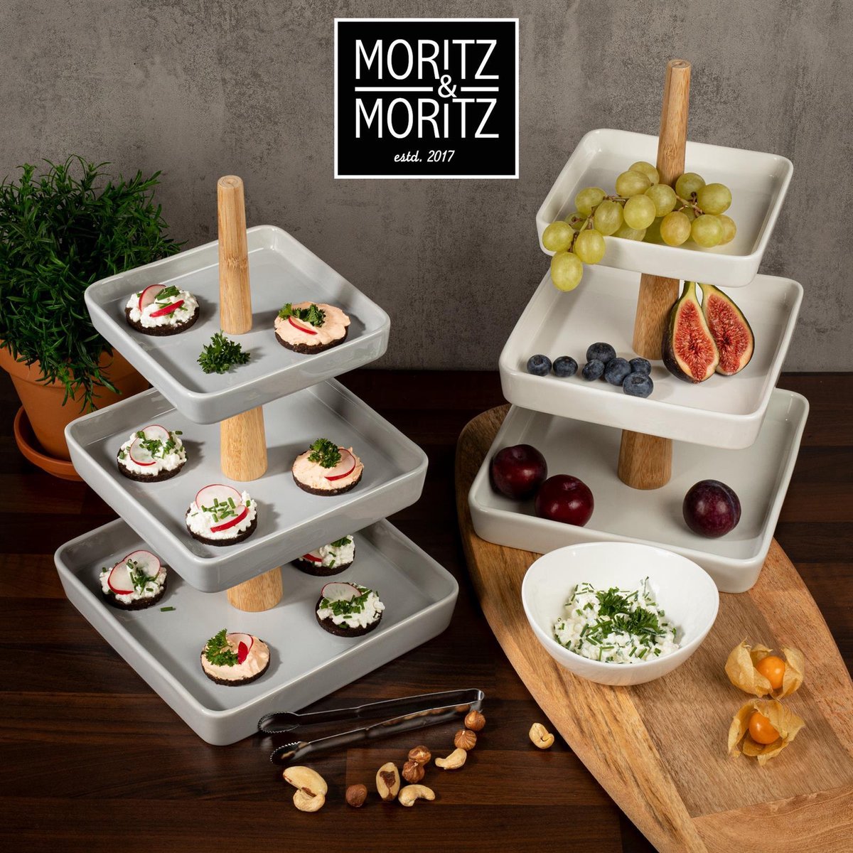 Moritz & Moritz Etagère Vierkant met hout Wit