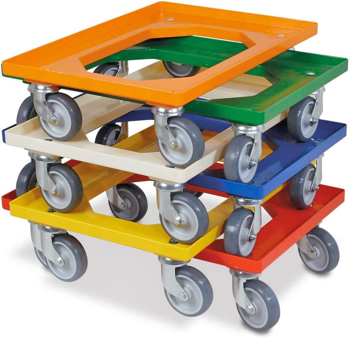 6x Logistieke Rolkarren voor Containers 600x400 mm, 250 kg Draagvermogen, Gekleurd