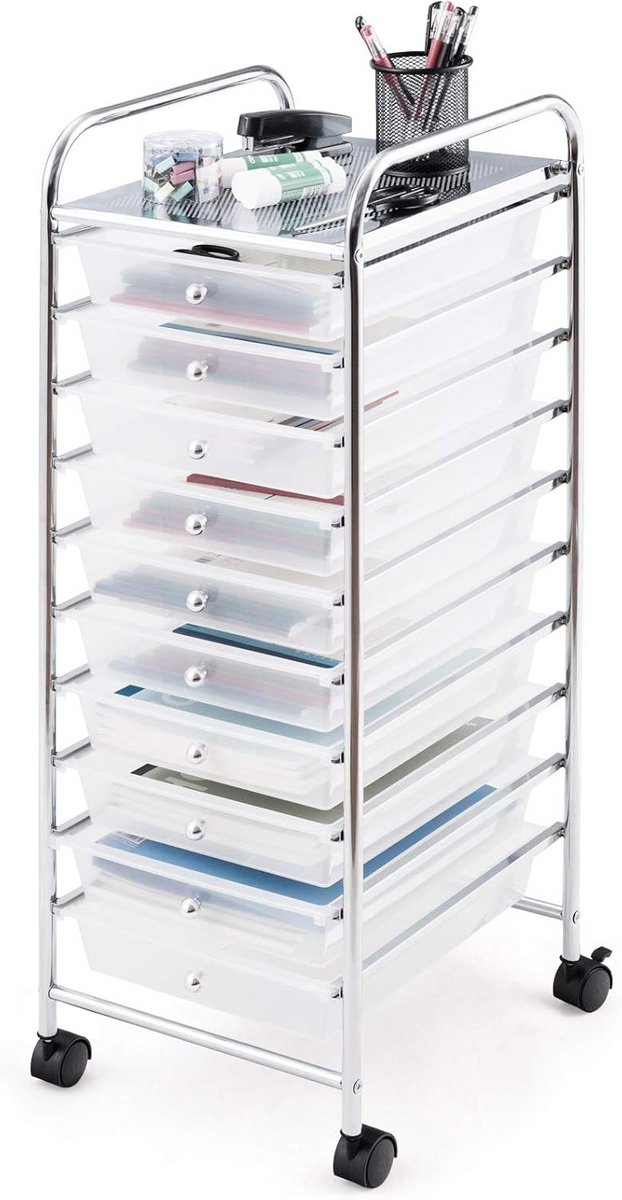 Opbergkar met 10 Laden - Verrijdbare Organizer voor Kantoor, Thuis en Hobby