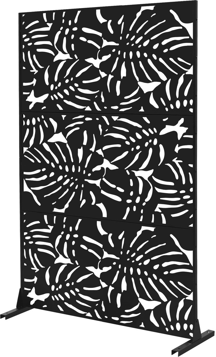 Metalen privacyscherm Roma zwart 120x180 cm gemaakt van staal Scheidingswand met 3 panelen Scheidingswand uitbreidbaar met staander ML design