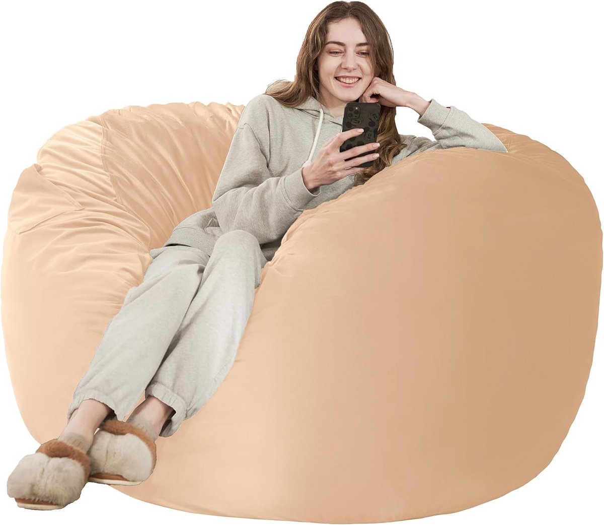 Grote Zitzak met Traagschuim Vulling - 150 cm - Zacht Microvezel Hoes - Khaki