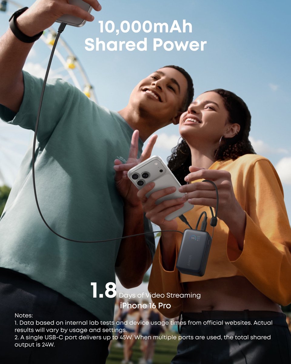Anker Nano Powerbank 10.000 mAh Zwart met Intrekbare Kabel - afbeelding 3
