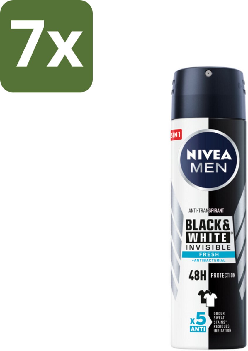 NIVEA Men Deodorant Spray Invisible for Black & White Fresh 150 ml - Bulkverpakking - 7 stuks