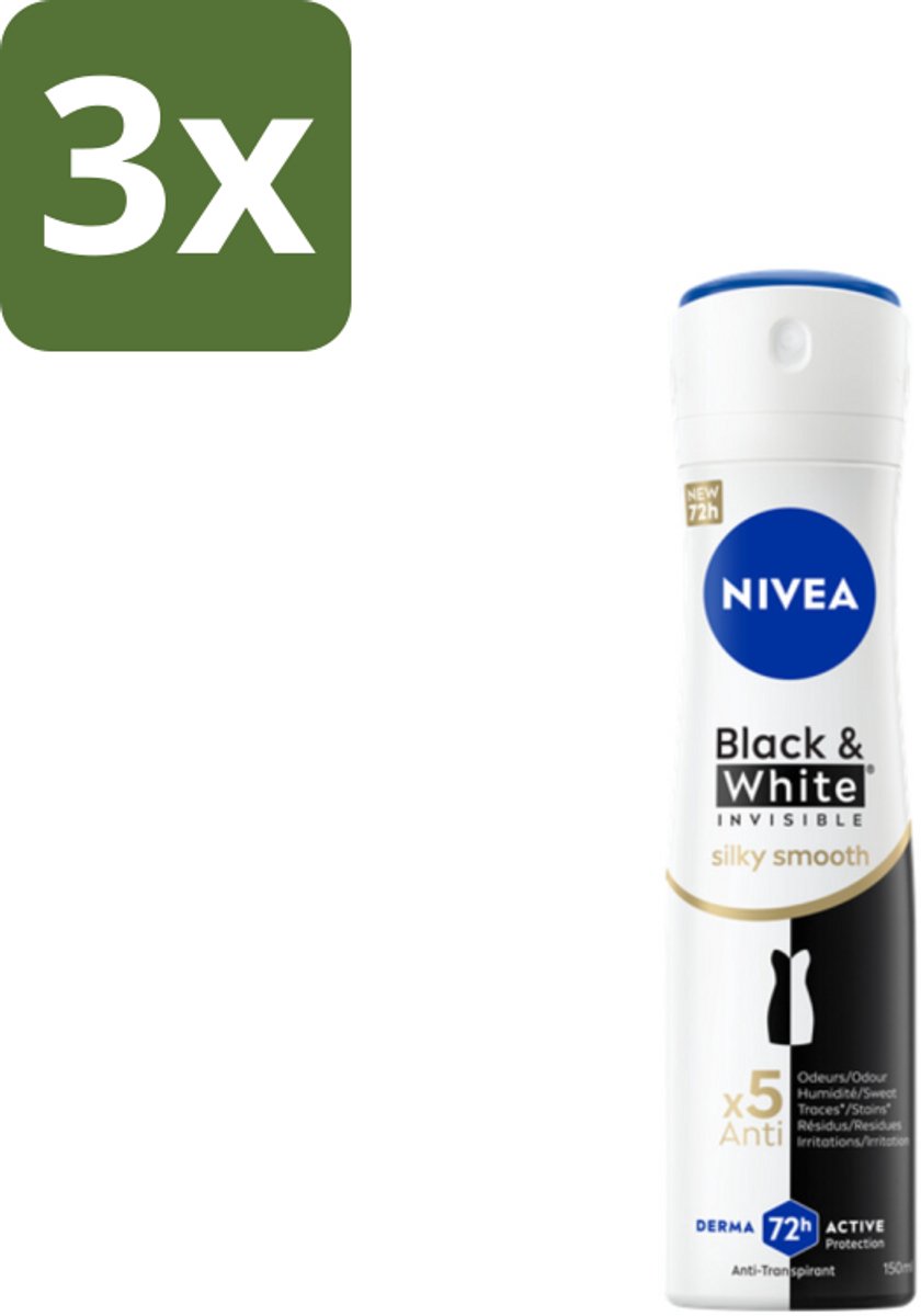 NIVEA Deodorant Spray Black & White Silky Smooth 150 ml - Bulkverpakking - 3 stuks