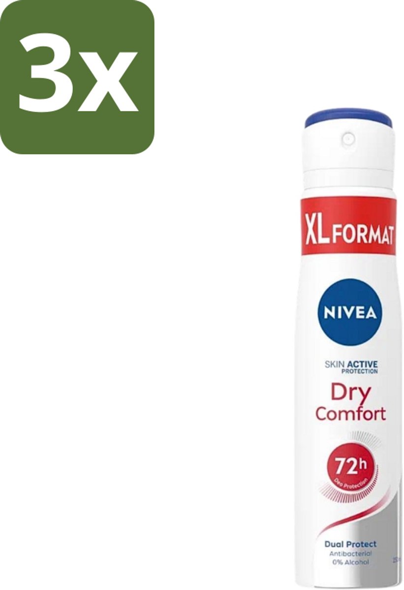 Nivea - Deospray - Dry Comfort - Actieve Bescherming Van De Huid - 250 ml - Bulkverpakking - 3 stuks