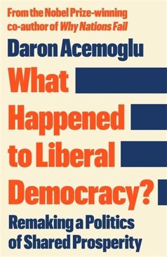 Livre "What Happened to Liberal Democracy?" par Daron Acemoglu, texte orange sur fond crème.