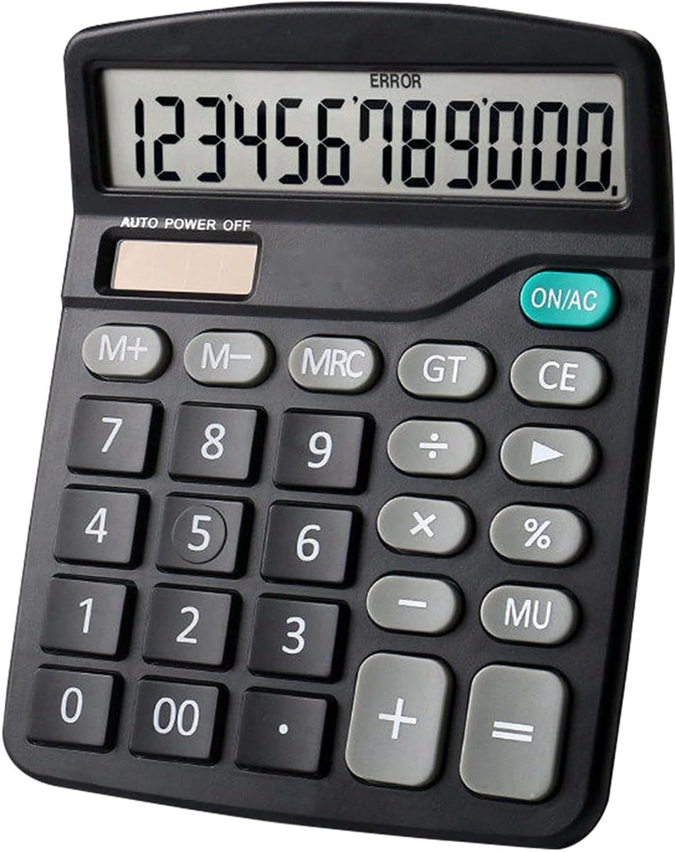Desktop Rekenmachine - Basis Calculator - Kantoor Werk - Dubbele Voeding - 12 Cijfers Display - Blauw Zwart