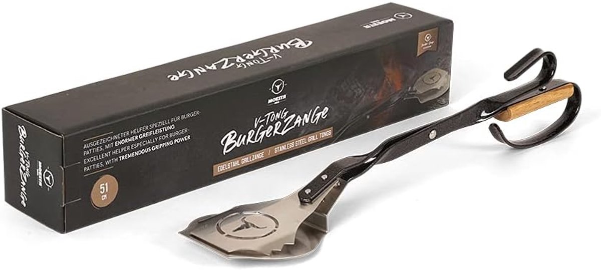 Burgertang - V-Tong Tang - Vlees Grillen - Houten Handvat - 46 cm