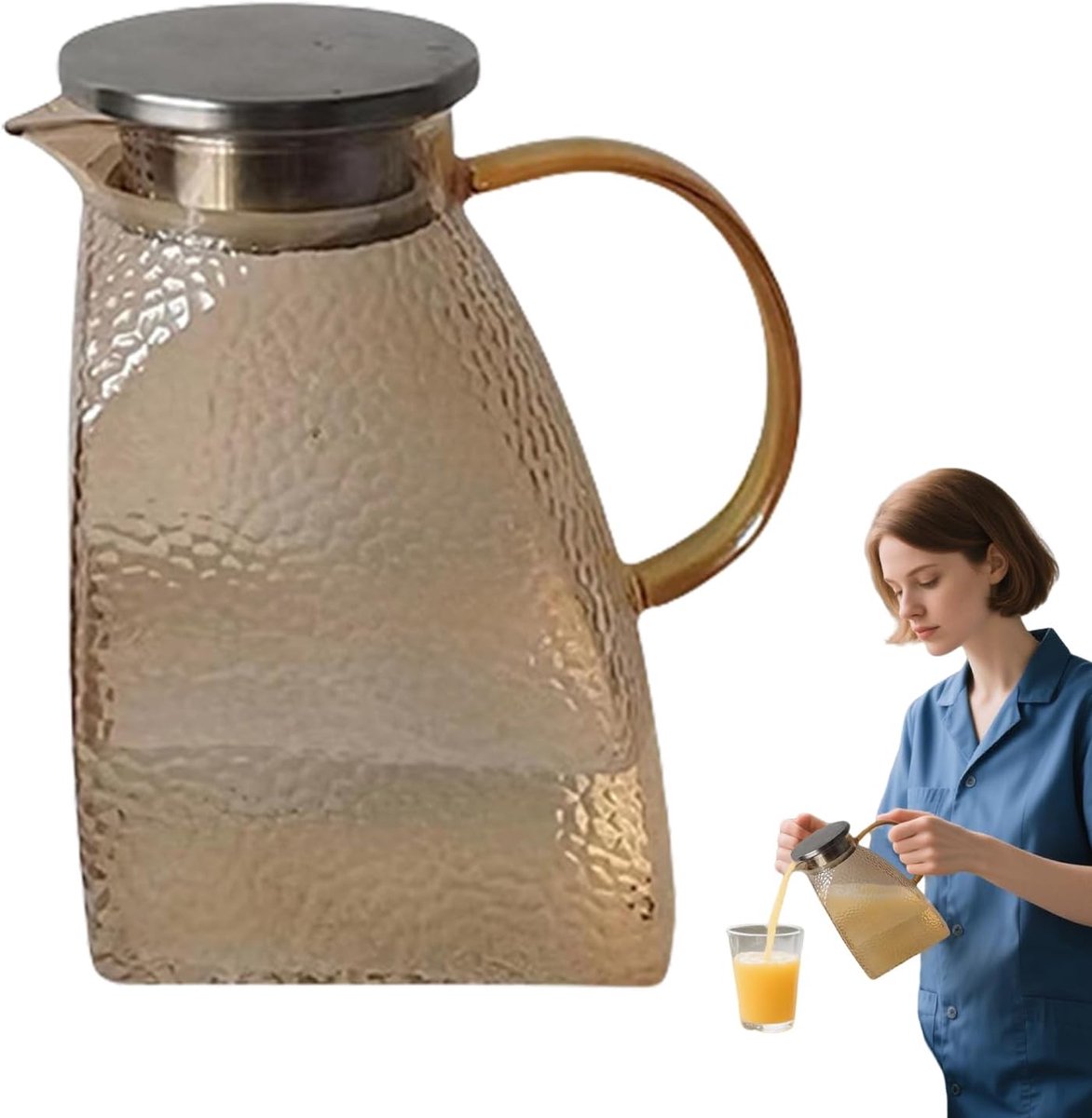 Waterkan Glas - Drankenkan Hamerpatroon - Koelkast Deur - Spatbestendig Deksel - 1500ml Inhoud