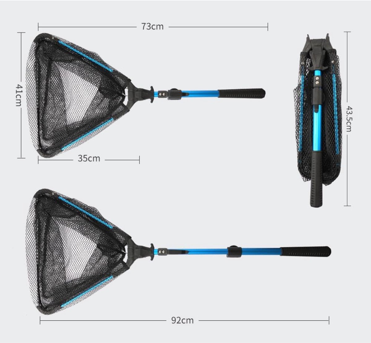 SVN® Schepnet Vissen - Visnet - Telescoop Schepnet - Duurzaam Net met Rubberen Coating - Zwart/Blauw - 92cm x 41cm x 1cm