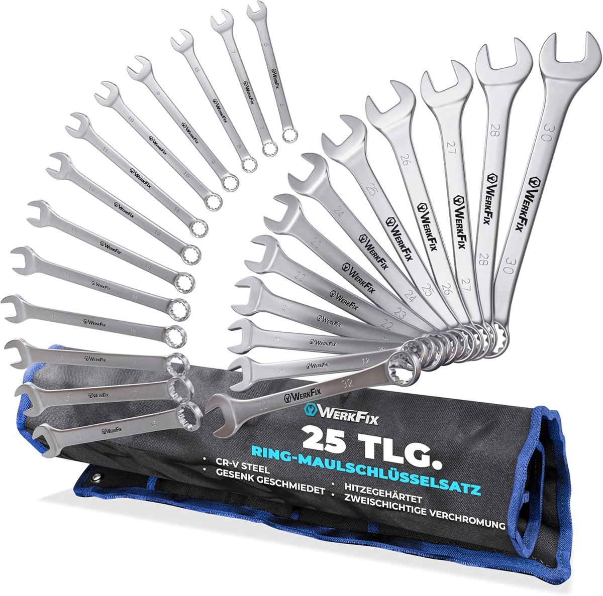 Ring-steeksleutelset - Combinatiesleutels - Continu Gebruik - 25 Delig - 6-32 mm - Mat Zilver