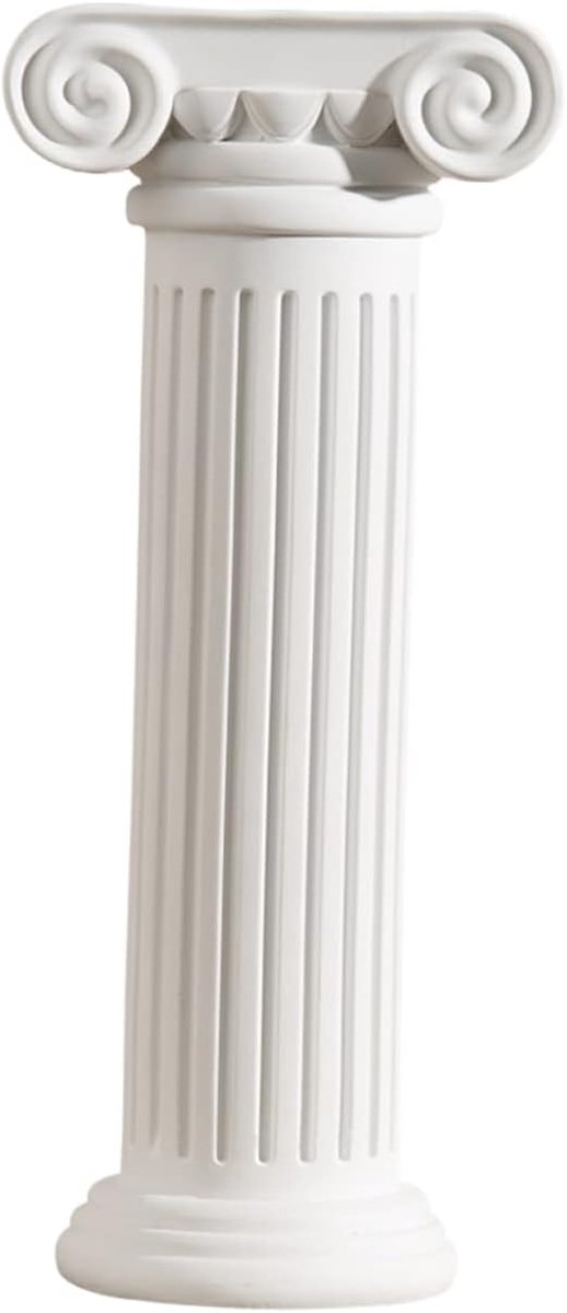 Romeinse Pilaar Vaas - Decoratieve Zuil - Bloemstuk Presentatie - Klassiek Retro Ontwerp - 24.5 cm Hoog - Wit