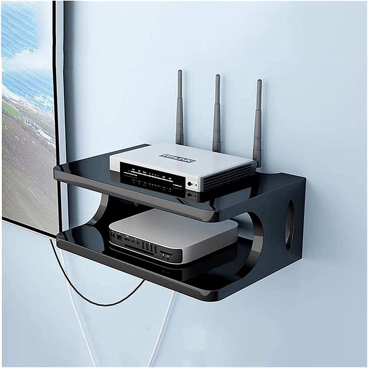 Router Opbergbox - Zwevende Plank - Draadbeheer Woonkamer - Stijlvolle Wandmontage - Zwart