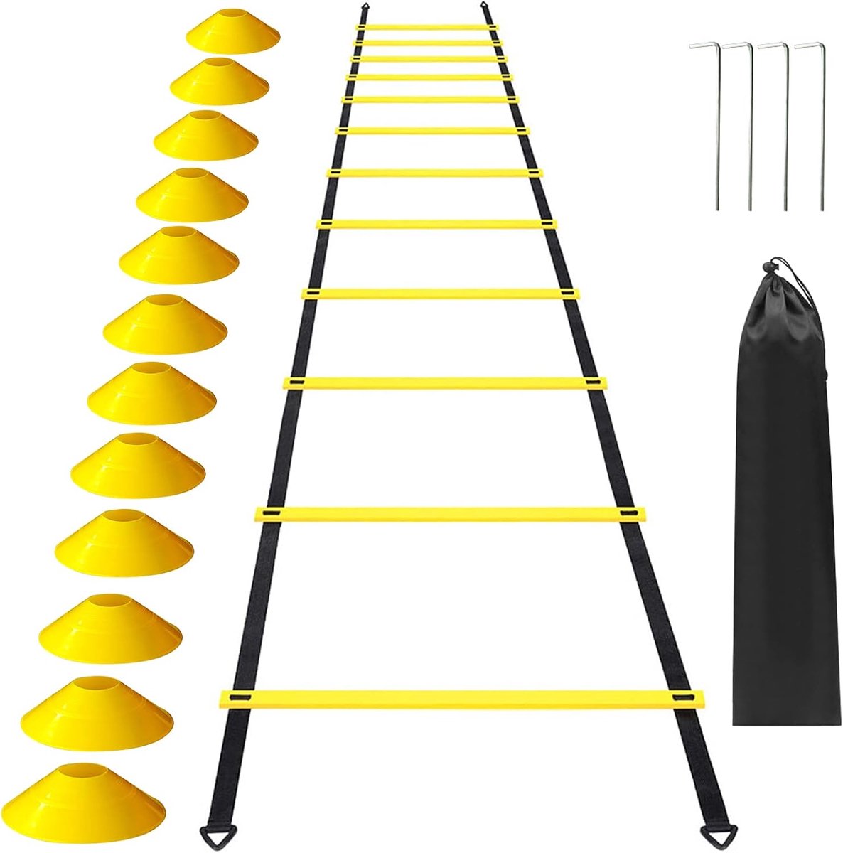 Snelheidsladder - Agility ladder - Sporttraining - Verstelbare sportafstand - 600 cm - Geel