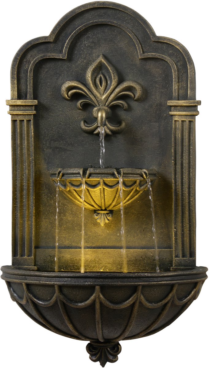 Teamson Home Tuin Muur Waterornament - Waterfontein - Fleur-de-lis Ontwerp Met Lichten - 300 l/h