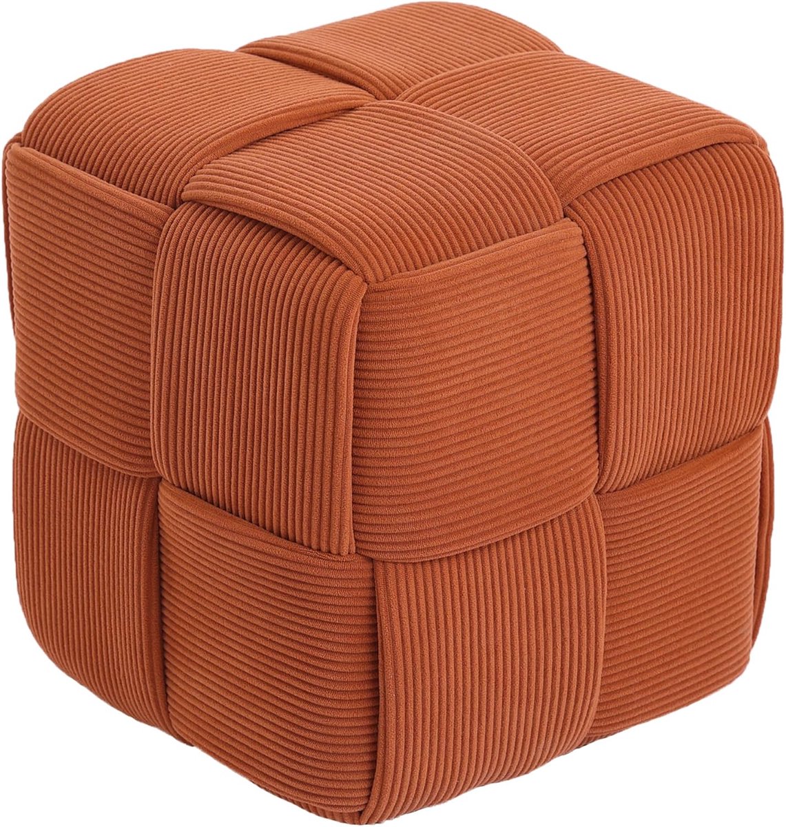Ottomaanse Voetsteun - Zachte Sofa Kruk - Extra Zitcomfort - Geweven Corduroy Design - 38x38x38 cm - Oranje