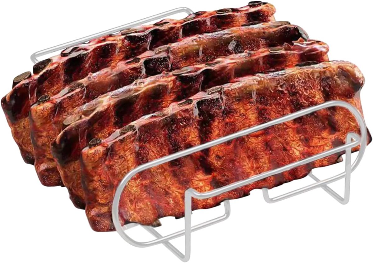 BBQ Ribrek - Koolstofstaal Rek - Vlees Bereiden - Vaatwasmachinebestendig - 31 x 25 cm - Zilver