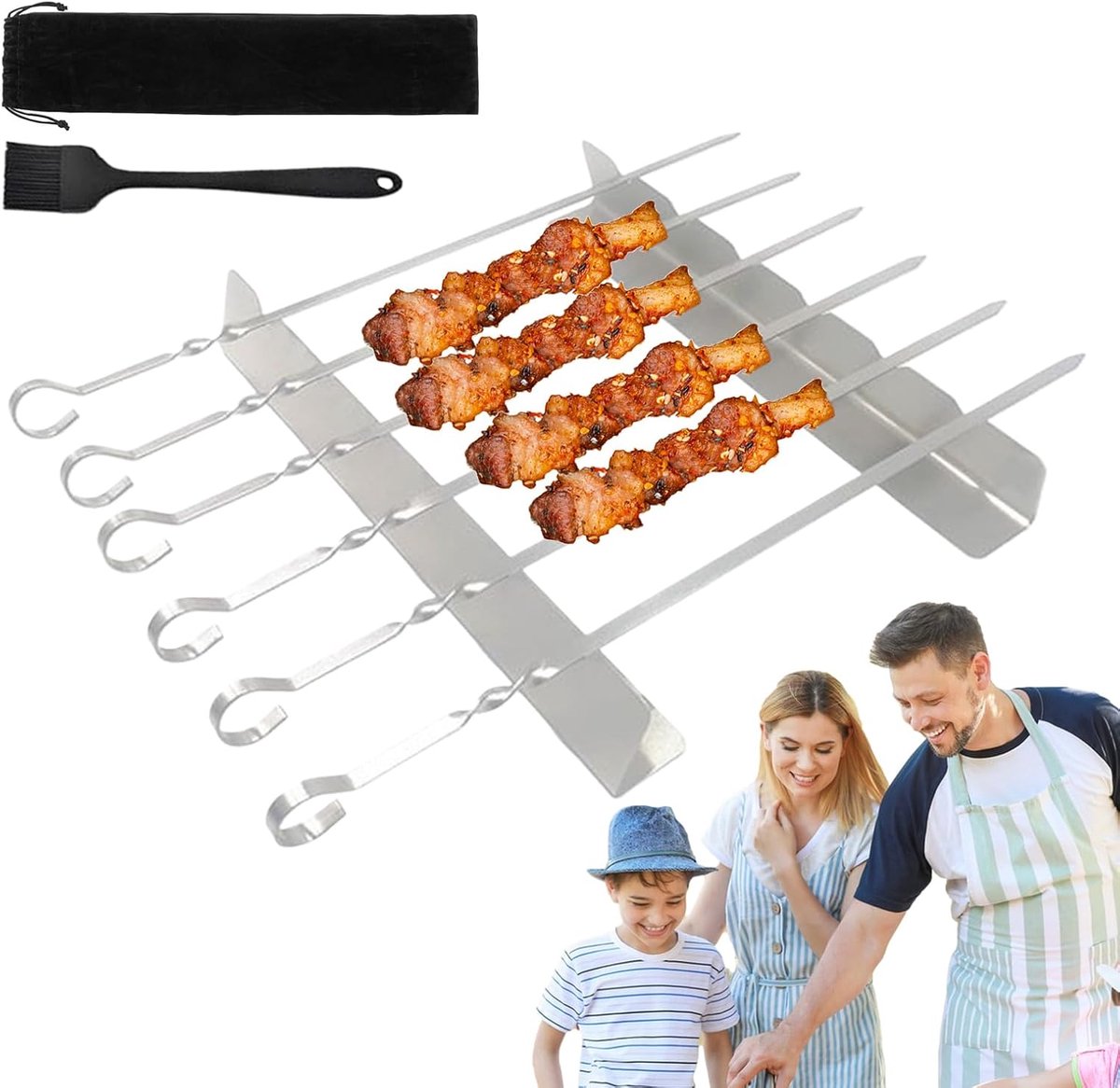 Barbecue Rek - Spieshouder Set - Buiten Koken - Roestvrij Staal - 40cm Spiesen