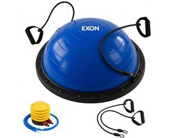 Exon® Balance Board - Balanstrainer - Balansbal - Fitnessbal - Balansbord - Wiebelkussen - Balanskussen - Ø 60 CM - Inclusief Weerstandsbanden En Pomp - Fitness - Blauw