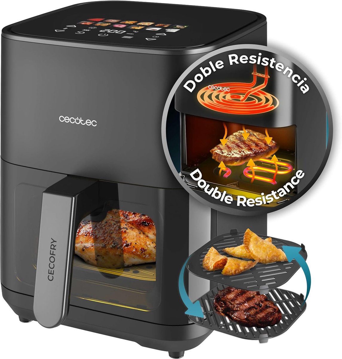 Heteluchtfriteuse - Airfryer Grill - Gezond Koken - Dubbele Weerstand - 4 Liter - Inox