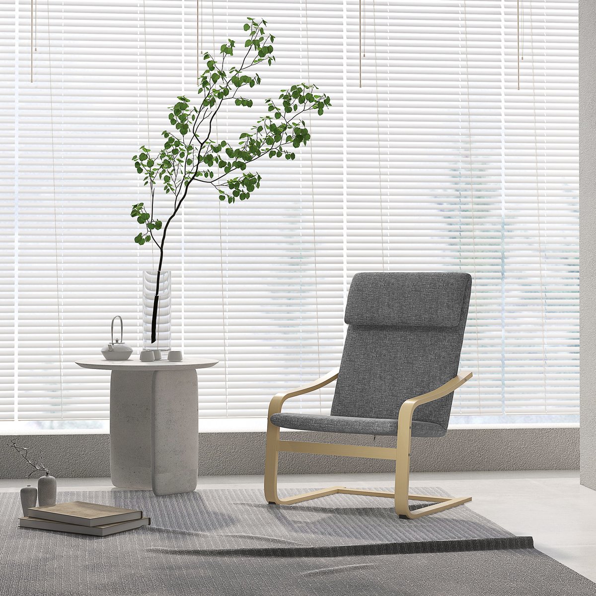 MODFU - Fauteuil - Met Hoofdsteun En Armleuningen - Klassiek - Voor Woonkamer - Polyester En Hout - Donkergrijs - 66,5 x 80 x 99 cm