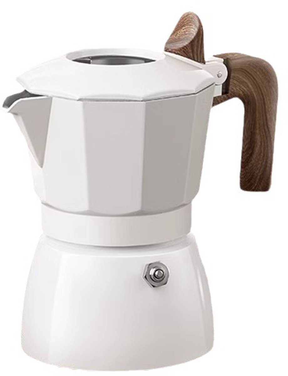 Italiaanse koffiezetter voor op het fornuis, klassieke Italiaanse mokapot, mokapot in vintage stijl - wit