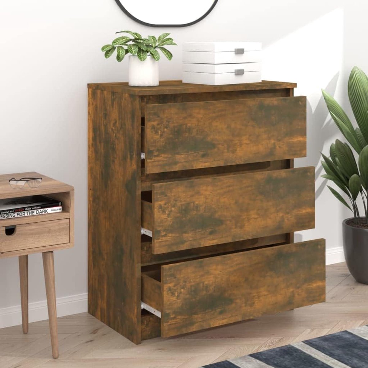 Dressoir Hout - Commode Halkast - Opbergen Decoratie - Vochtbestendig Materiaal - 60 x 35 x 76 cm - Rookeiken
