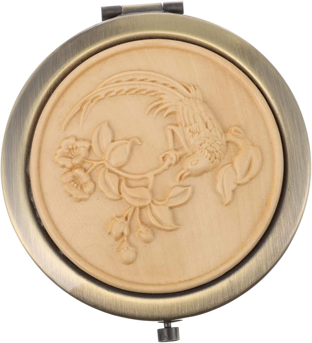 Kleine Ronde Spiegel - Compacte Make-up - Reis Make-up - Hout Metaal - 7x7x1.5cm - Gouden